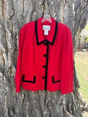 Lois Snyder Dani max vintage red blazer with velvet trim and faux pockets